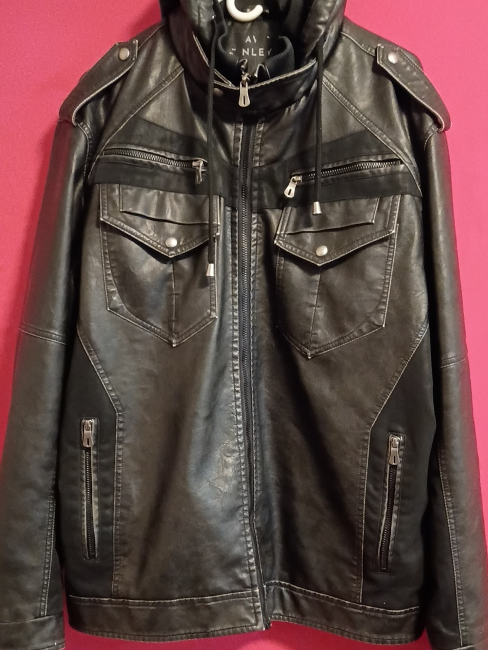Black Men's Hooded Faux Leather Jacket
